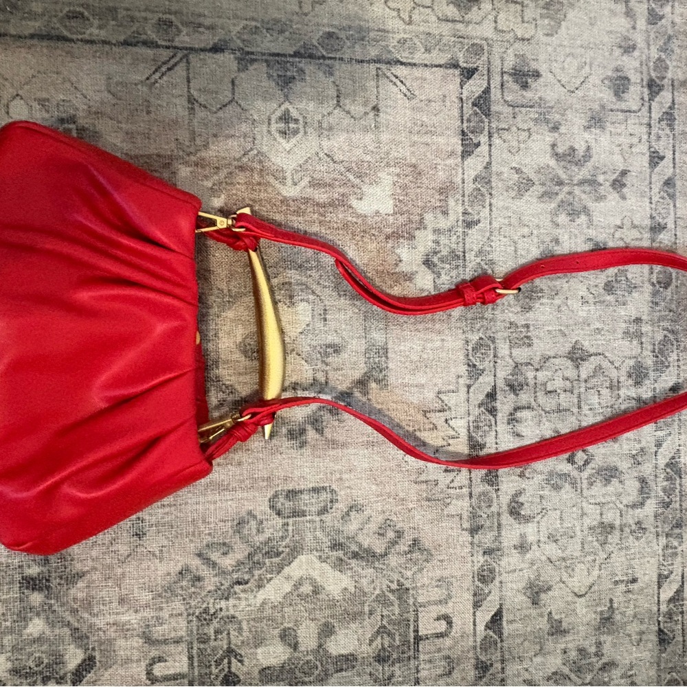 Anthropologie Red Satchel with Gold Handle - Picture 2 of 4